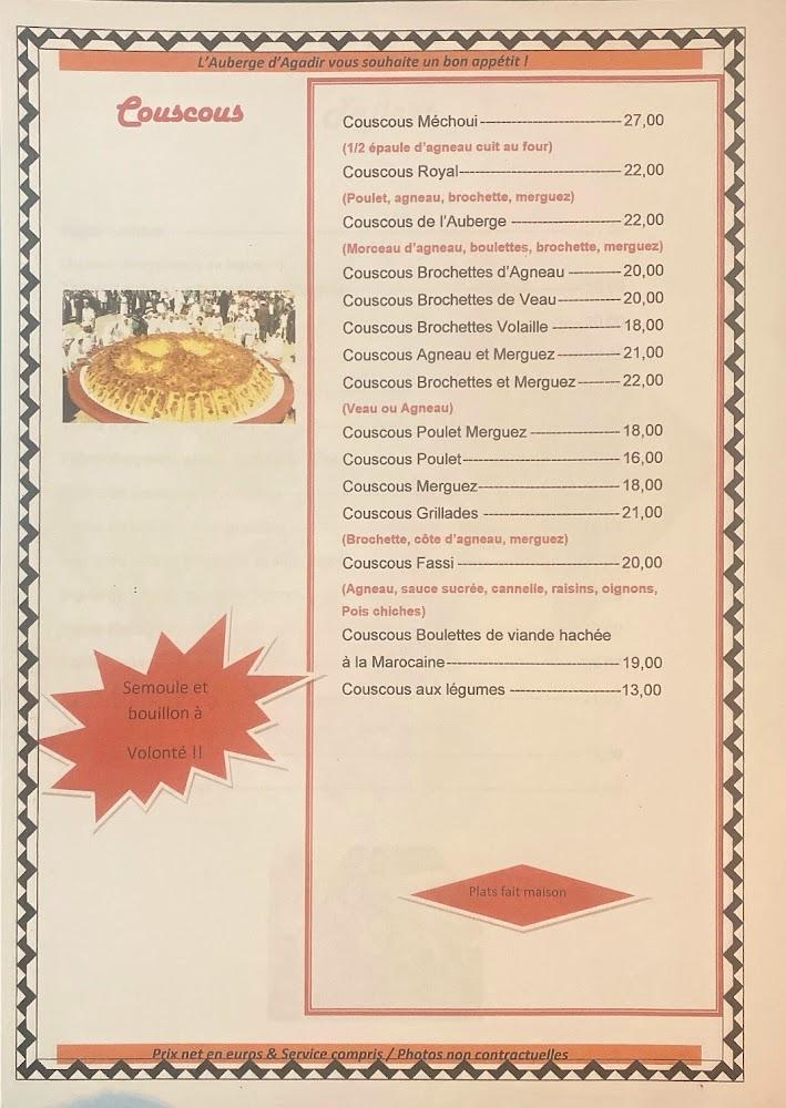 Auberge d'Agadir - Menu Image 1